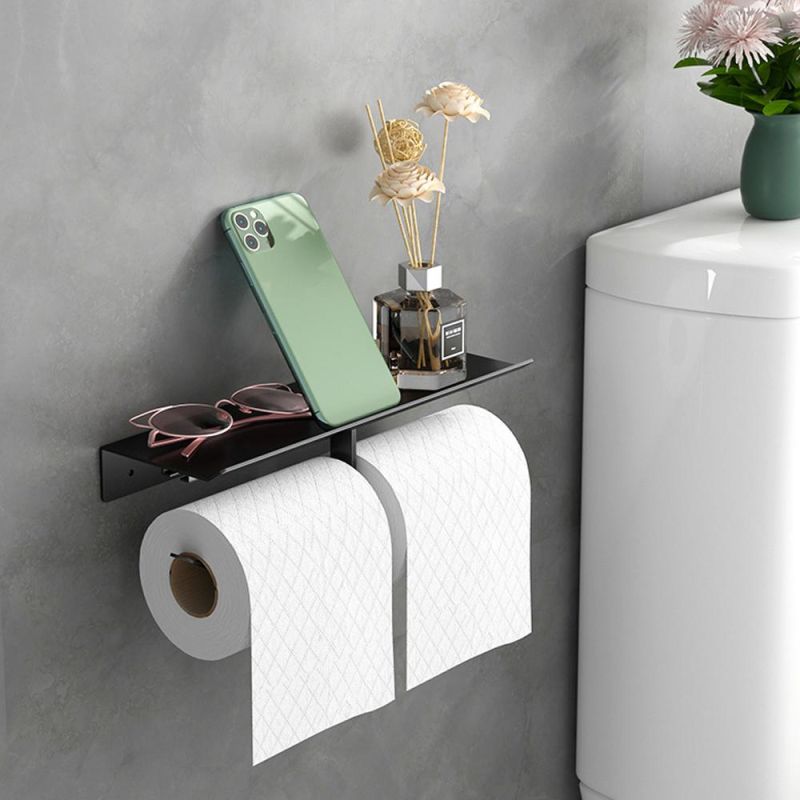 Toilet Paper Holder with Shelf, Bjiotun Toilet Paper Holder Wall Mounted Toilet Paper Storage, Double Roll Tissue Holder Dispenser Bathroom Toilet Paper Holde