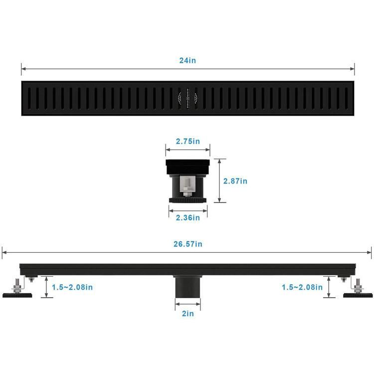 24 Inch Matte Black Color Linear Floor Drain Trench Shower Drain