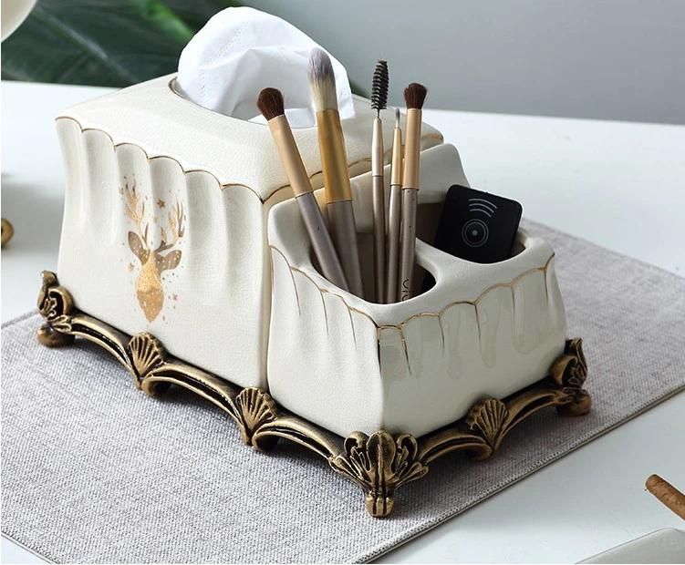 Printable Logo Ceramic Toothbrush Cartridge White Ceramic Tissue Box Bathroom Set