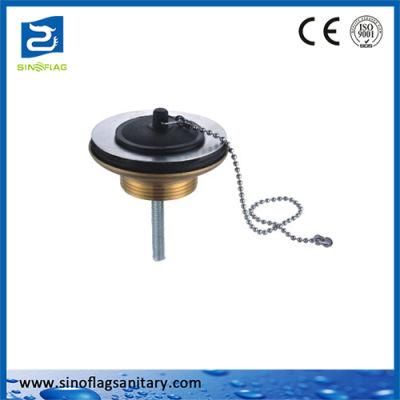 Long Screw-Type Brass Drainer with Rubber Stopper and Chain