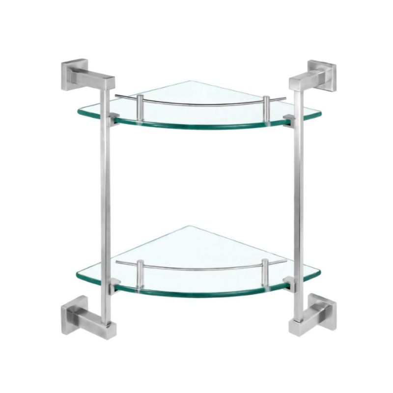Rectangle Corner Square Base Tempered Glass Shelf for Bathroom