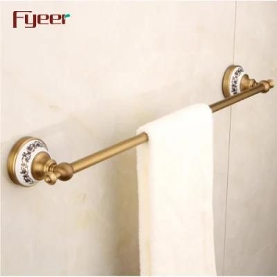 Fyeer Antique Brass Single Towel Bar with Ceramic Base