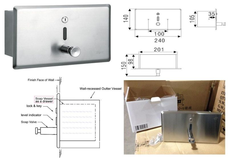 Wholesale Stainless Steel Wall Mounted Manual Sanitizer Dispenser Shampoo Dispenser Hand Liquid Soap Dispenser