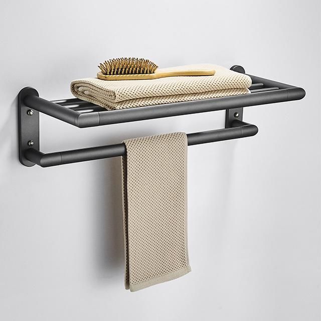 Wall Mounted Brass Gun Black PVD Bathroom Towel Shelf (NC6180)