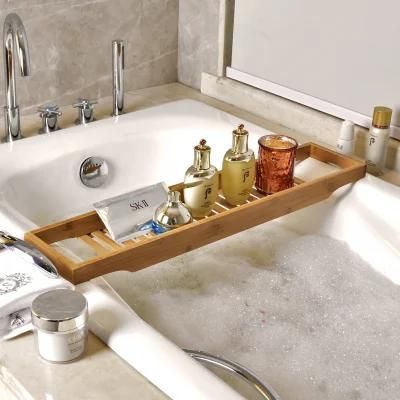 Anti-Microbial Caddy Tray Bamboo Bath Caddy Simple Wood Bathtub Tray