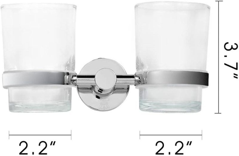 Flat Base Glass Double Toothbrush Holder with Frosted Glass Cup Set