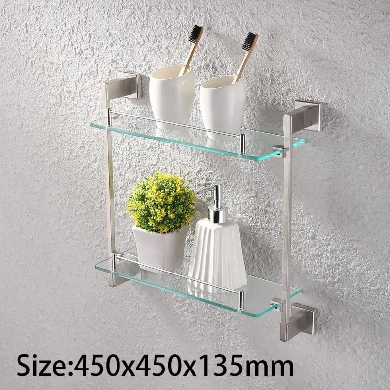 Stainless Steel Diamond-Shaped Double Layer Glass Shelf for Bathroom