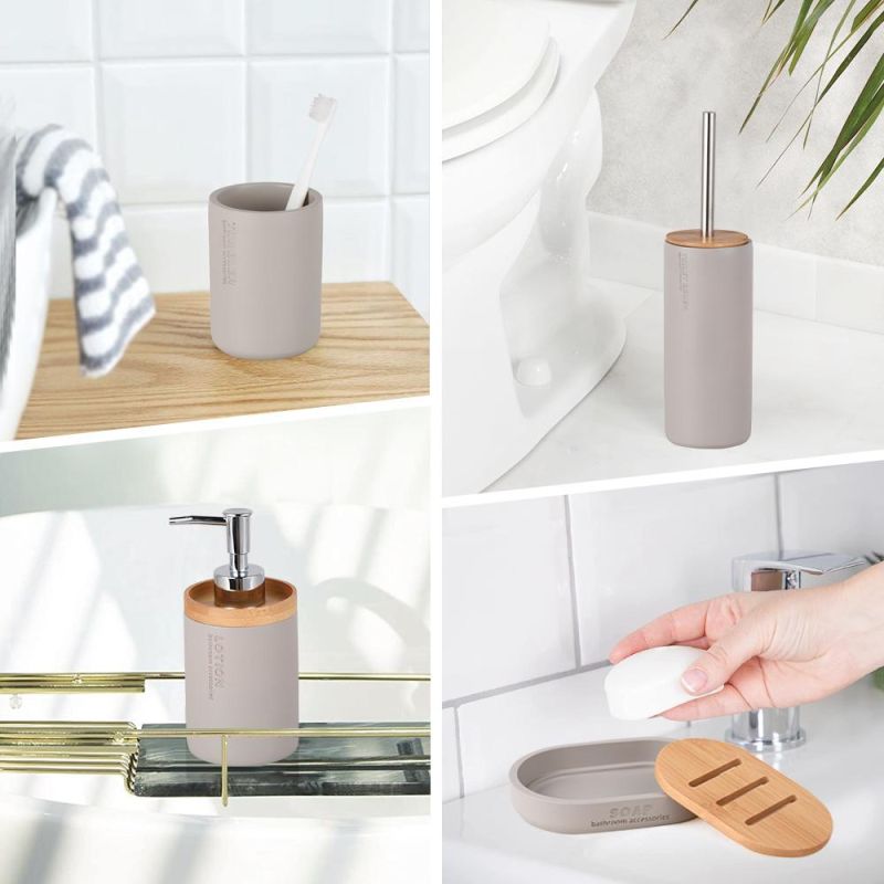 Newly Design a-Grade Resin with Bamboo Bathroom Accessories Set 4 Pieces