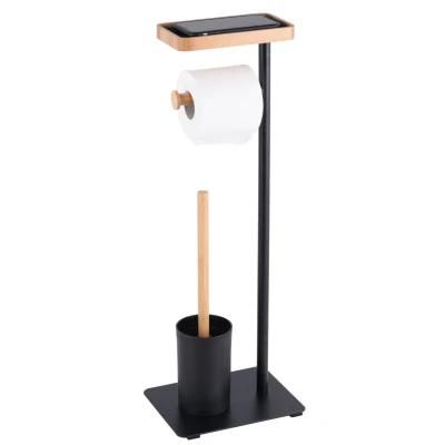Toilet Brush and Paper Holder and Toilet Brush Holder with Steel Phone Shelf