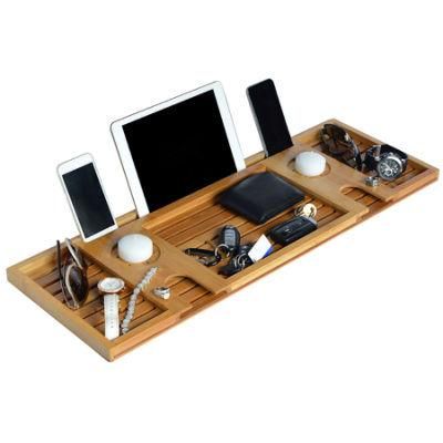 Luxury Bathtub Caddy Tray (Bamboo) Expandable Organizer W/Detachable Tablet Backrest, Wine Glass Holder, Smartphone Holder Portable SPA Comfort
