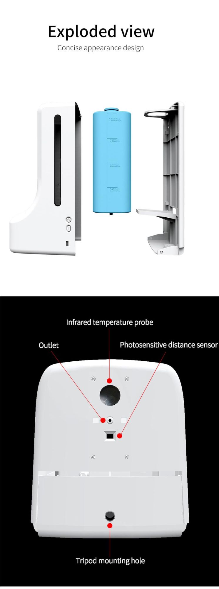 Hight Temeprature Alarm Contactless Automatic K9 PRO Hand Sanitizer Dispenser
