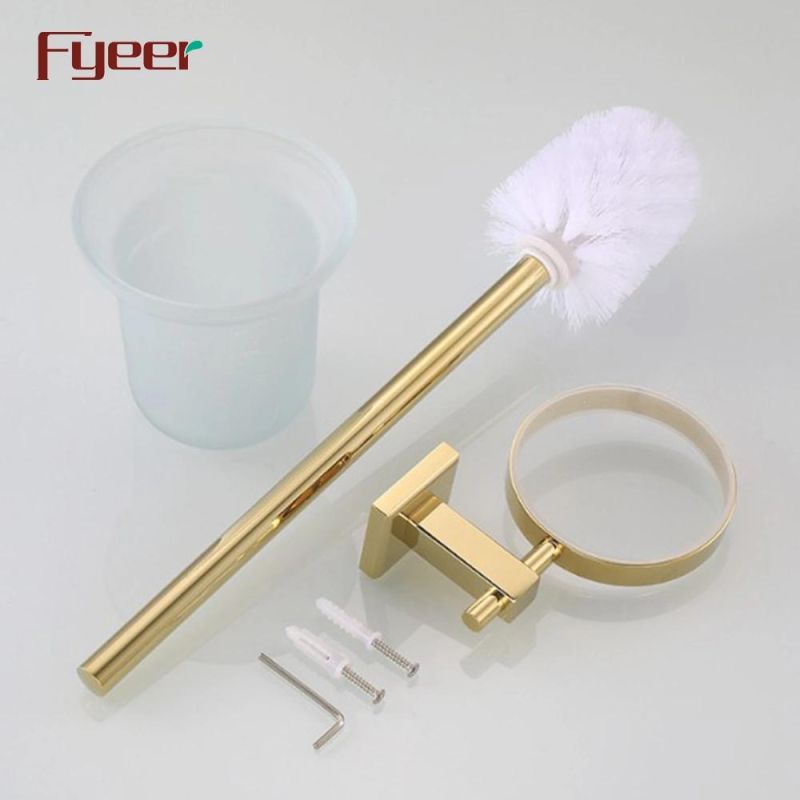 Fyeer Bathroom Accessory Golden Brass Toilet Brush Holder