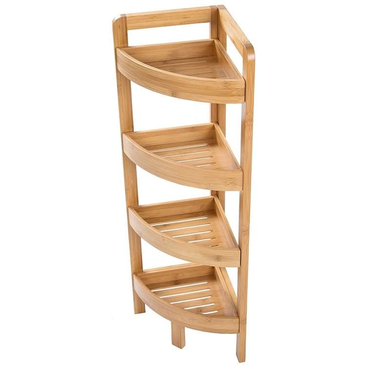 Multi-Used Space Saving Bathroom Storage Shelf 4-Tier Corner Rack Shelf Bamboo Corner Storage Holder Rack