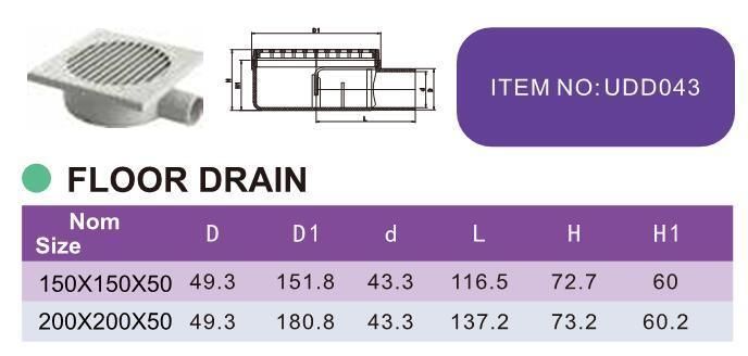 Size 200 150 Plastic Drainage Fittings Pipe PVC Plastic Floor Drain