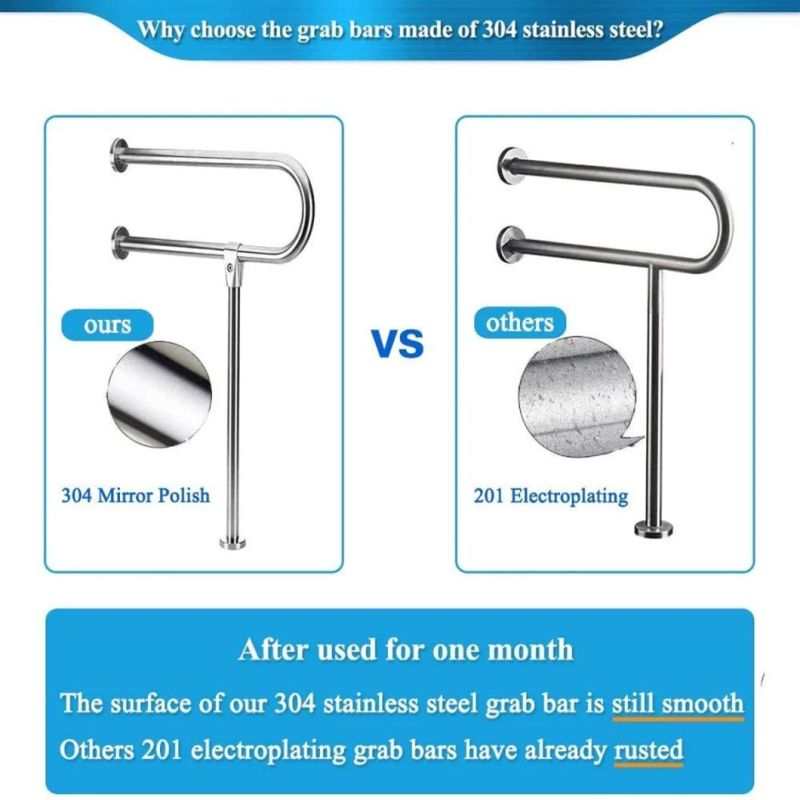 Stainless Steel 304 Floor Grab Bar with Outrigger for Elderly Disabled