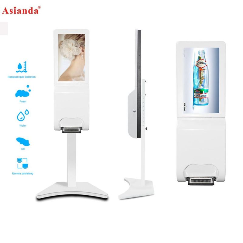 Auto Dispenser Mental Cover Hand Sanitizer Kiosk with 21.5inch Ad Player in Stock