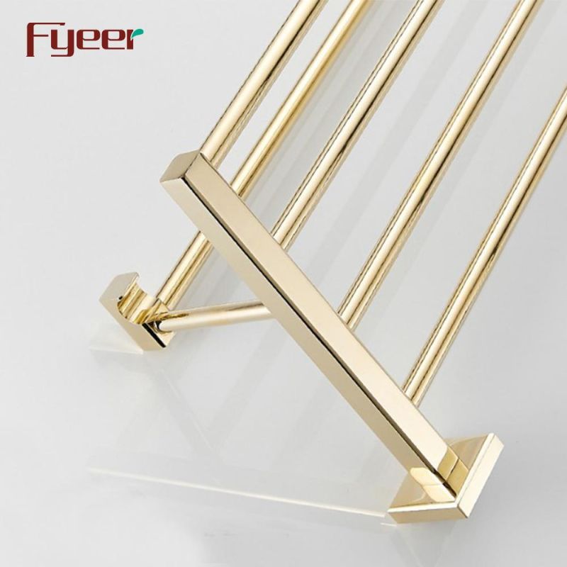 Fyeer Bathroom Accessory Gold Brass Towel Rack