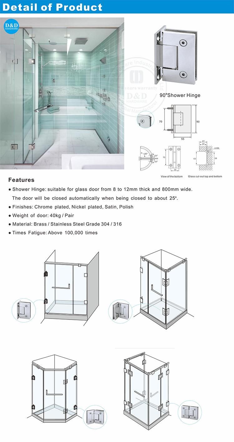 90 Degree Stainless Steel Glass Door Hinge for Hotel Shower Room