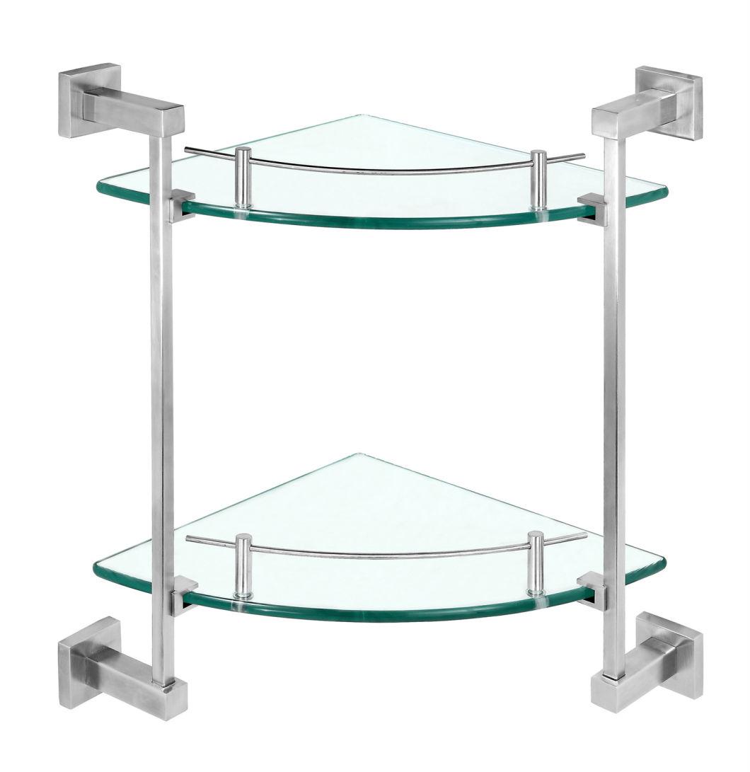 Wall Mounted Triangle Stainless Steel 3-Tier Tempered Glass Shelf