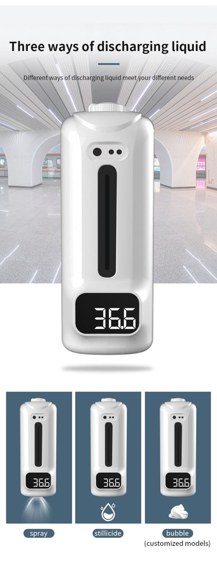 Multifunction 1000ml Big Capacity UV Disinfection Machine Sensor Temperature Measurement Full Automatic Foam Soap Dispenser with Alarm Function