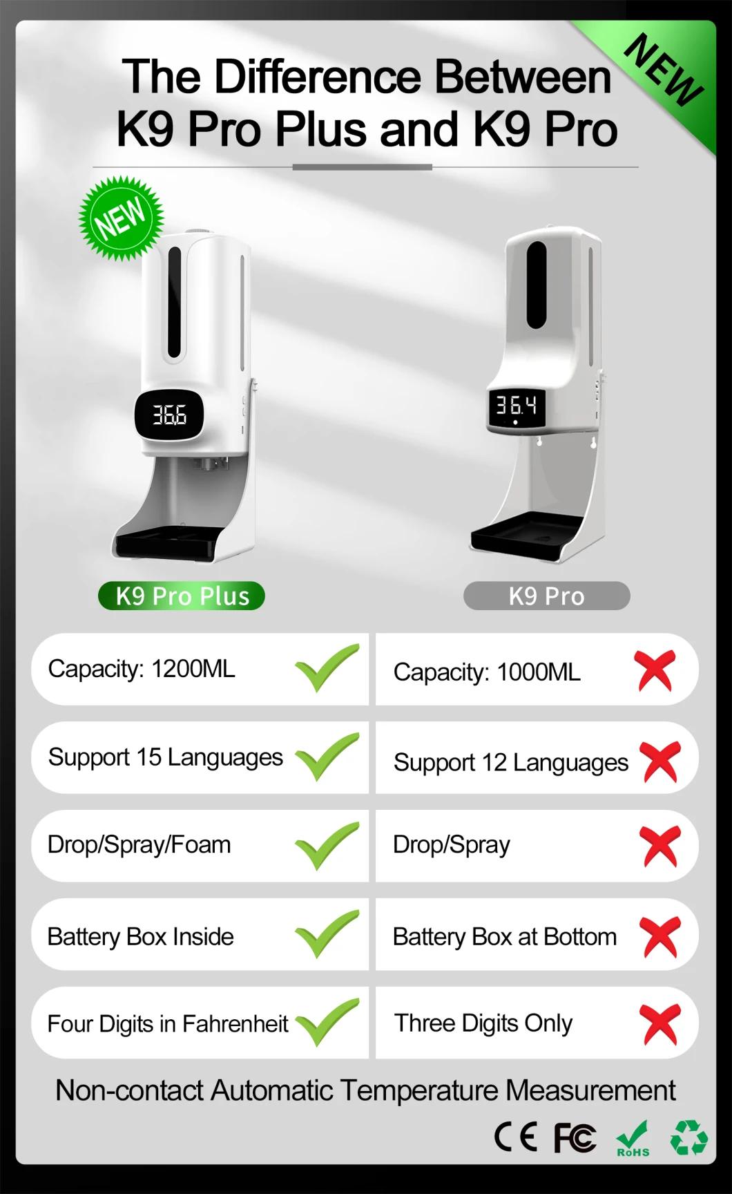 1200ml K9 PRO Plus 15 Languages Hand Sanitizer Smart Automatic Soap Dispenser with Therometer