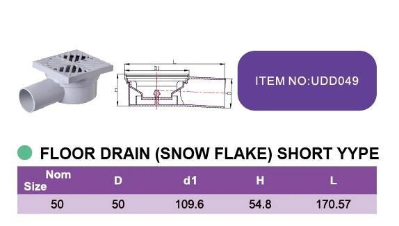Era PVC/UPVC/Plastic/Non-Pressure Pipe Fitting Drainage Snow Flake Floor Drain (short type)