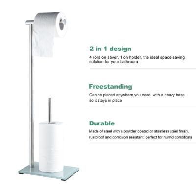 Bathroom Stainless Steel Roll Tissue Floor Stand Toilet Paper Holder