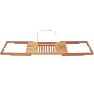Waterproof Expandable Bamboo Bathtub Caddy (Natural, Eco-friendly, smartphone, wine, book holders)