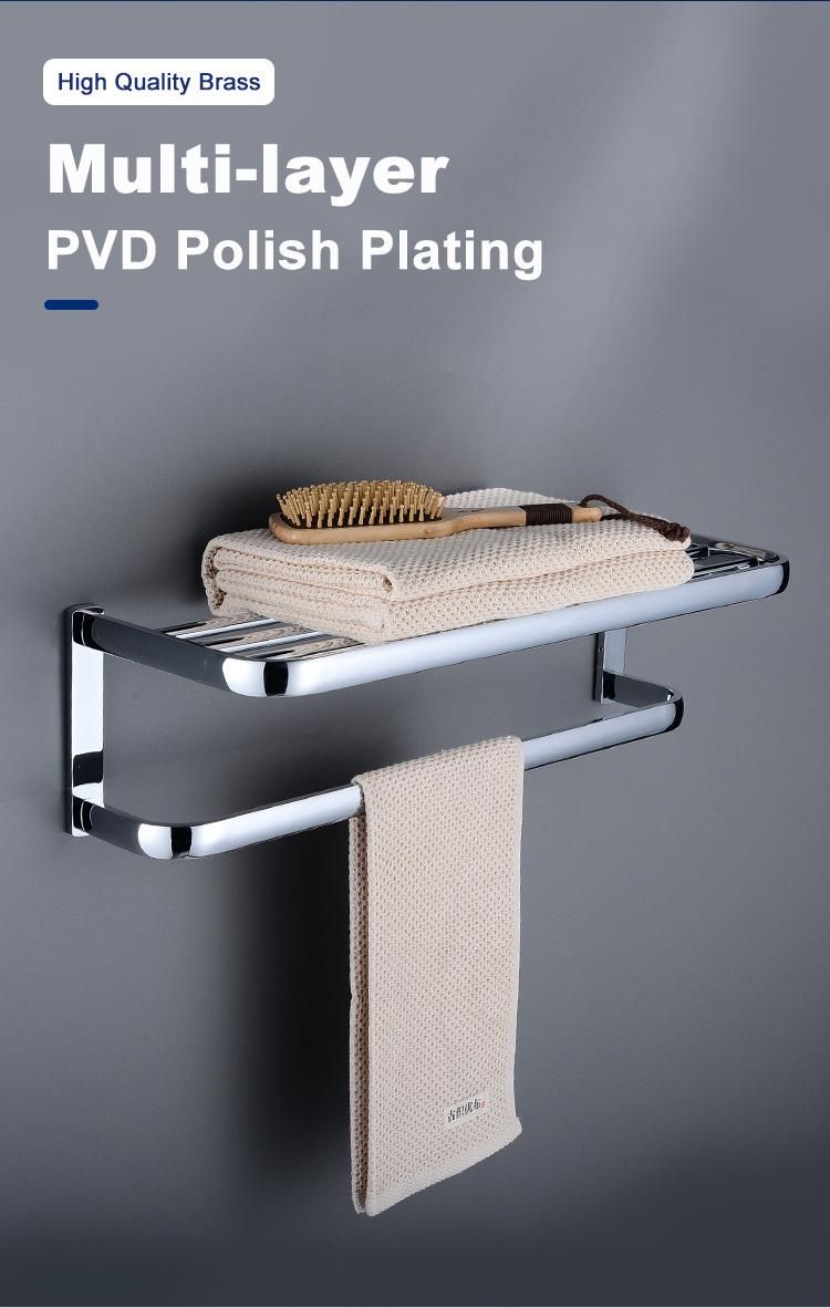 PVD Chrome Polishing Plated Hotel Bath Wall Mounted Elegant Brass Towel Rack