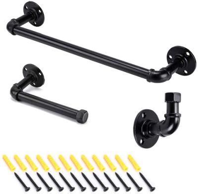 Electroplated Black Industrial Pipe Bathroom Hardware by Pipe Decor 3 Piece Kit Includes Robe Hook 18 Inch Towel Bar and Toilet Paper Holder