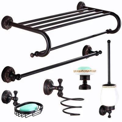 Wall Mounted Towel Bar Dual Tiers European Carved Black Bath Towel Rack