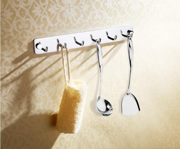 SUS 304 Stainless Steel Self Adhesive Hooks Rail Rack Sticky Coat Robe Hook 5 Hooks Brushed
