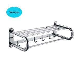 Double Layer Bathroom Standing Folding Towel Rack with 5 Clothes Hooks