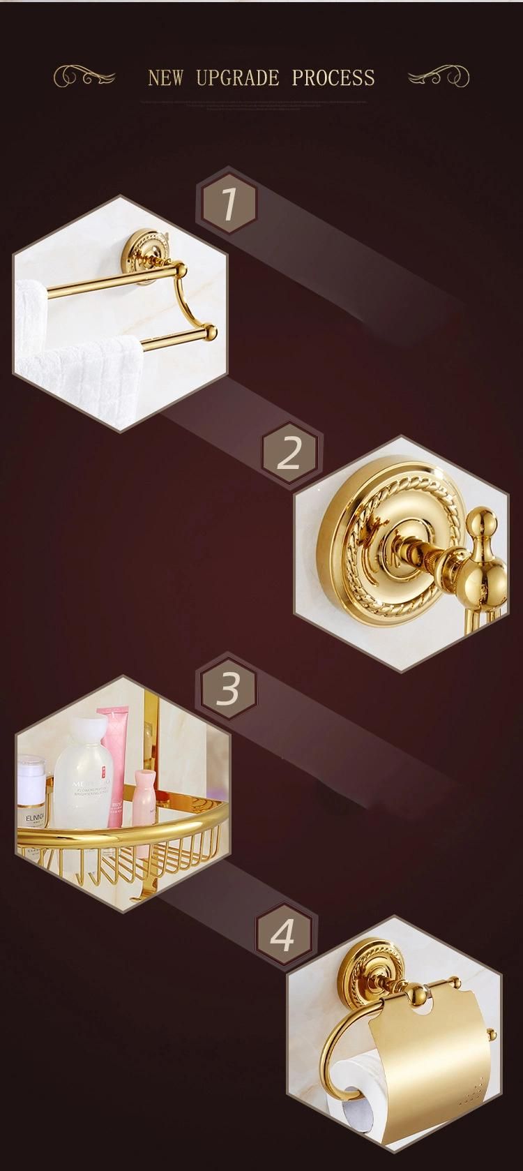 Polishing Gold Bathroom Wall Mounted Towel Shelf Holder Metal Towel Rack Set