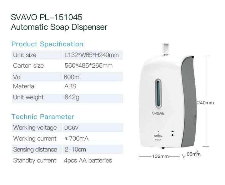 Svavo Hot Selling Sensor Infrared Automatic Hand Sanitizer Dispenser Disinfectant Dispenser