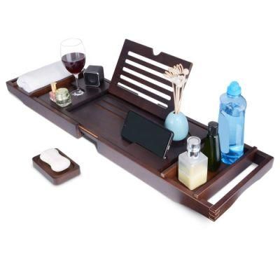 Luxury Extendable Bamboo Bathtub Caddy with Book and Wine Holder, Organizer Bed Free Soap Bamboo Bathtub Tray