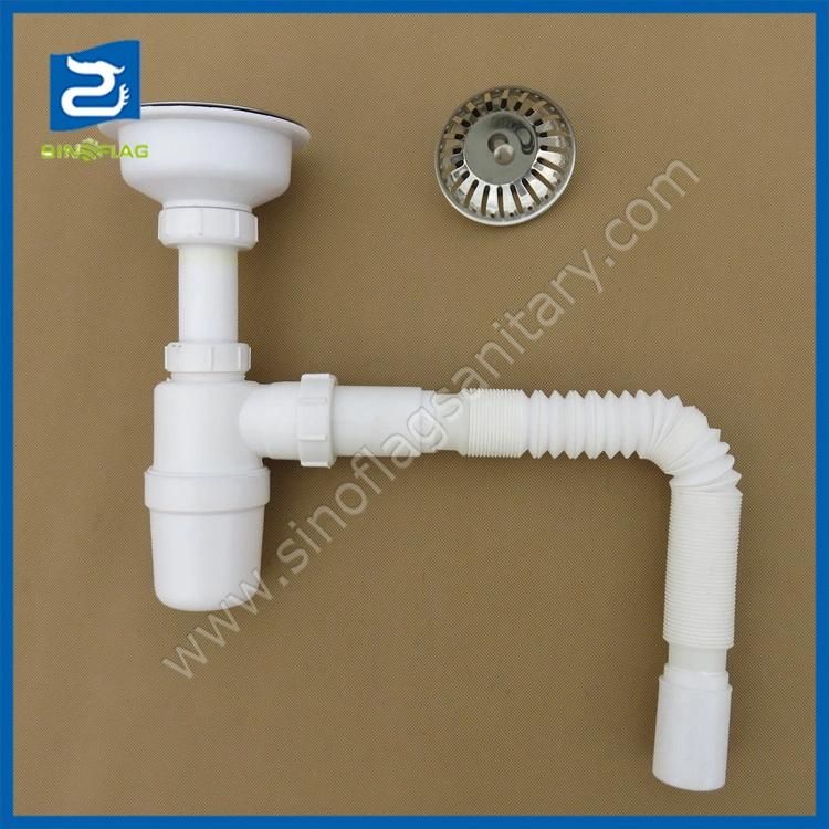 White PP Strainer Basin Drain Siphone Bottle Waste Set