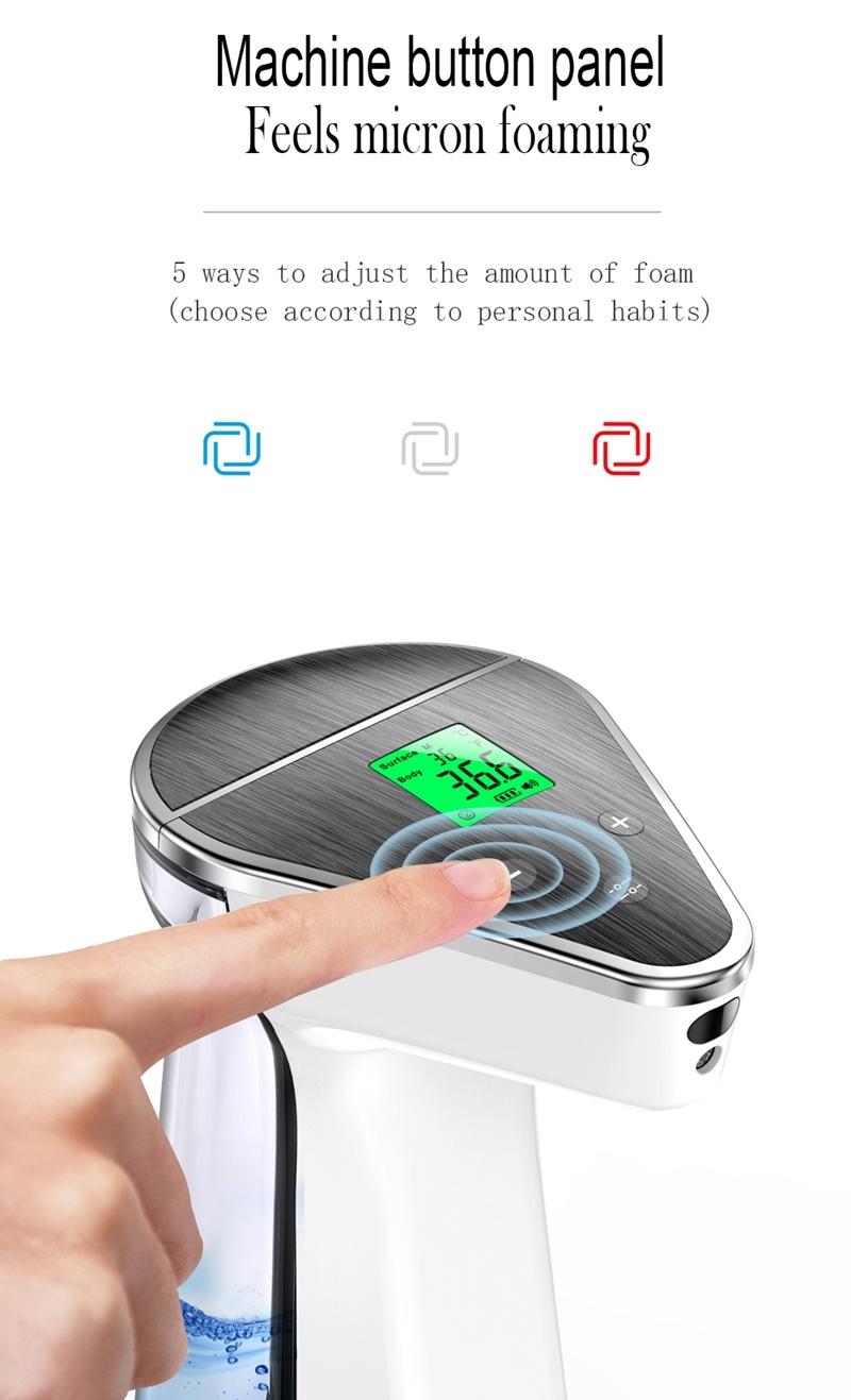 Safety Home Use 480ml Automatic Hand Washing Disinfection Sensor Temperature Mearsure Hand Sanitizer Sterilizer Foam Soap with Big LCD