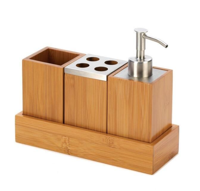 Ceramic Bathroom Accessories with Bamboo Stand