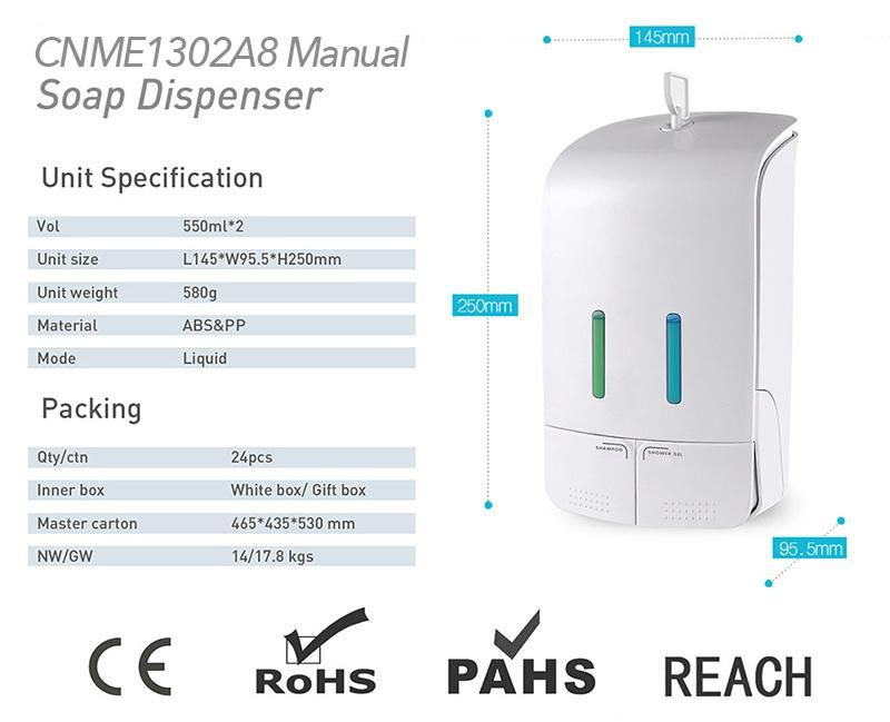 550ml Double Pump Head Wall Mounted Soap Dispenser