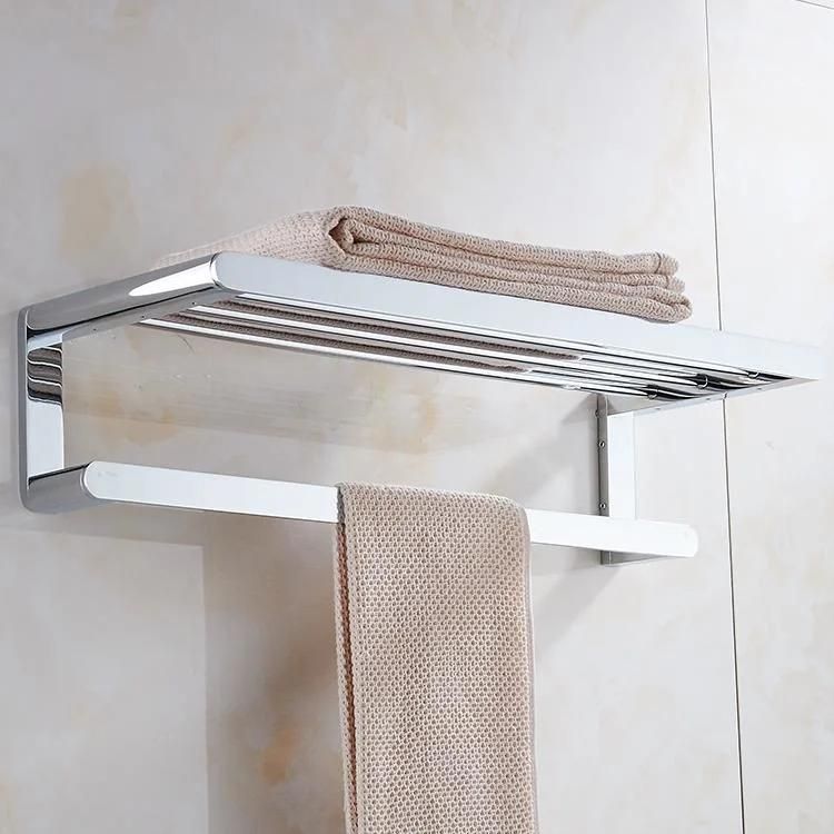 Stainless Steel 304 Flat Base Double Towel Rack with Shelf