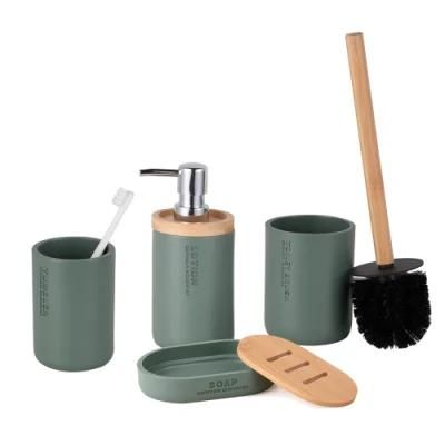 Simple Design Polyresin with Bamboo 4 Pieces Bathroom Accessories Set