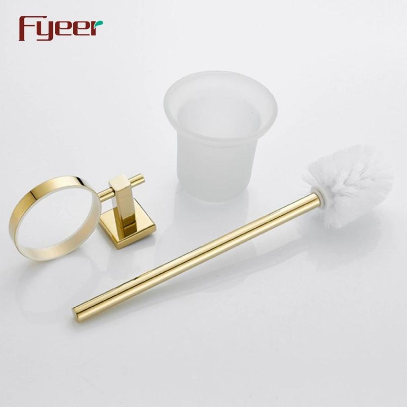 Fyeer Bathroom Accessory Golden Brass Toilet Brush Holder