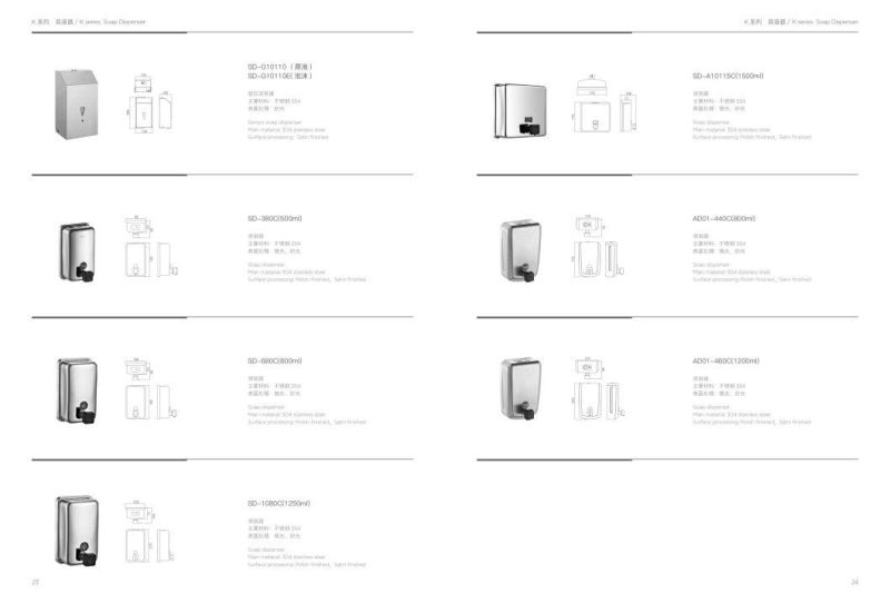 Big Sale Bathroom Accessories Stainless Steel K Series 800ml Soap Dispenser
