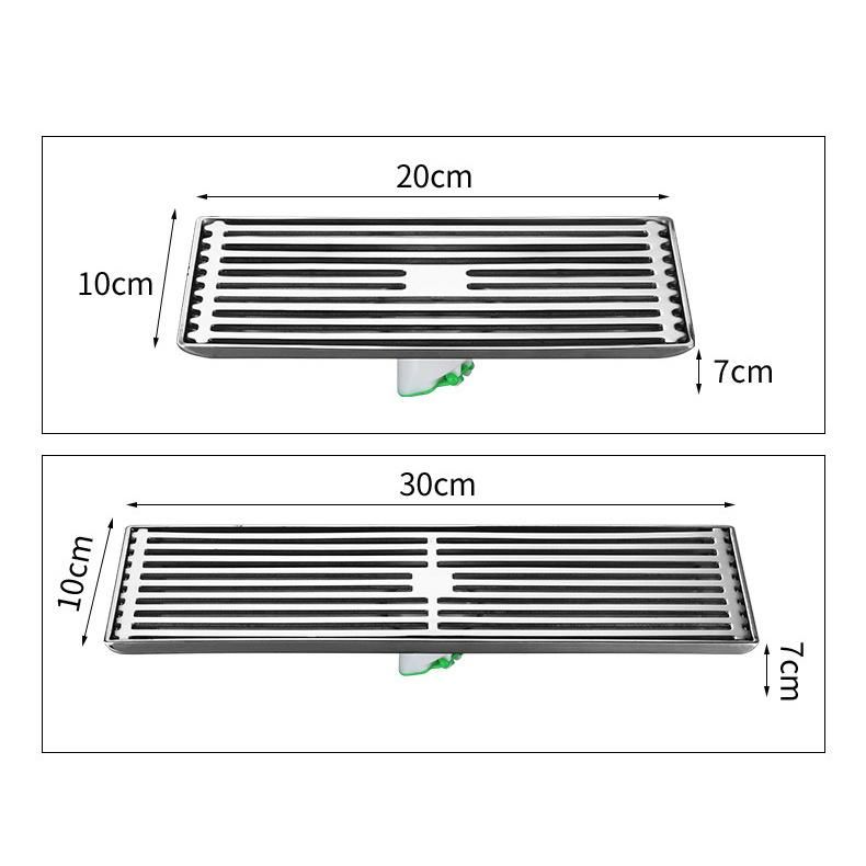 20*10cm Villa Bathroom DN50 201 Solid Stainless Steel Long Strip Floor Drain Toilet Shower Room Rectangular Odor Proof Floor Drain