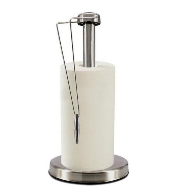 Kitchen Stainless Steel Paper Towel Holder with Spring-Activated Arm of Holder