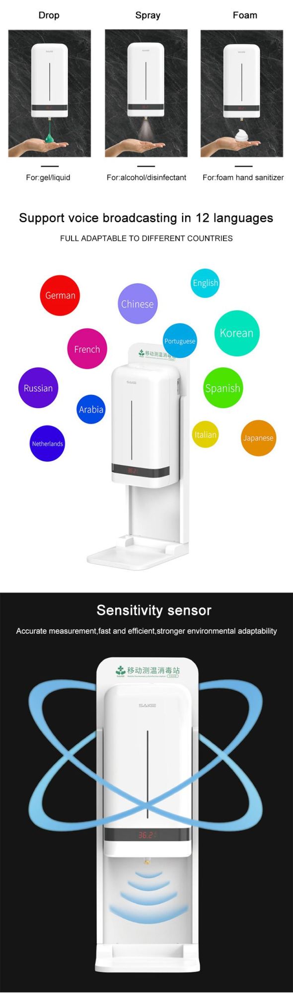 Saige 1000ml Temperature Measuring Automatic Soap Dispenser with Holder