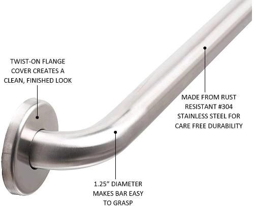 L-Shaped Grab Rail Stainless Steel Safety Disabled Grab Bar for Bathtubs and Shower