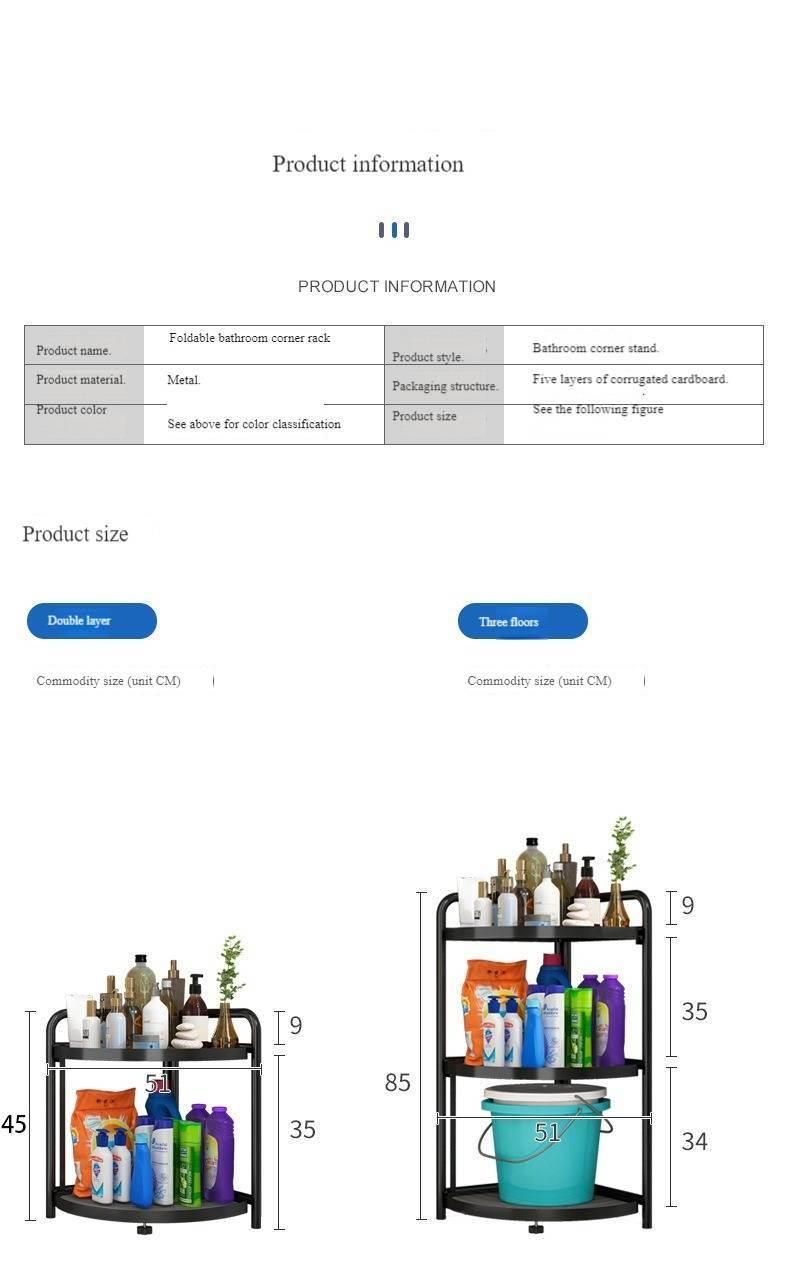 Folding Bathroom Storage Rack Standing Corner Shelf