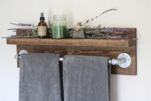 Bathroom Towel Rack with Wooden Wall Mounted Holder